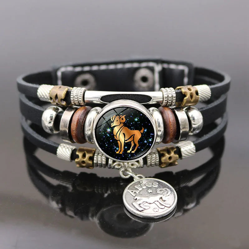 Luminous 12 Constellation Vintage Leather Bracelet with Charm