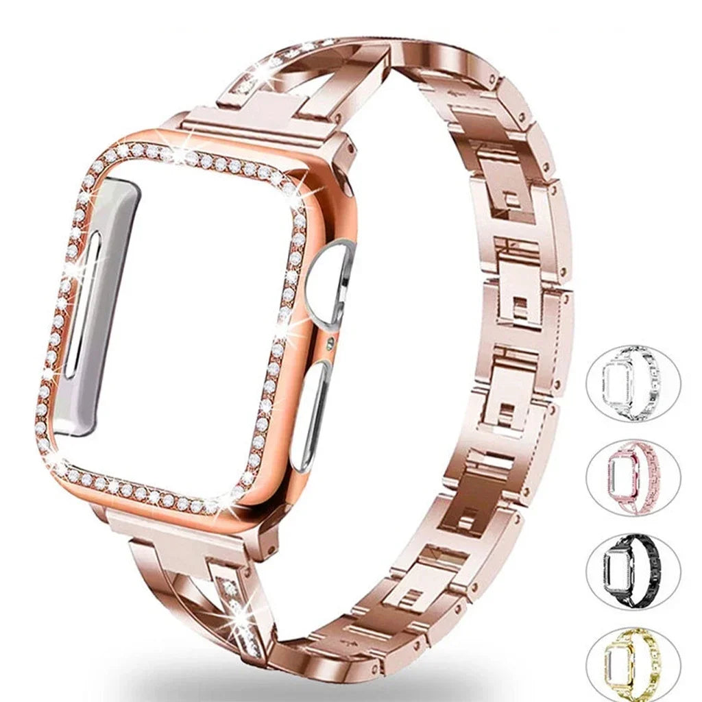 Stoned Stainless Steel Strap + Protective Case for Apple Watch Band