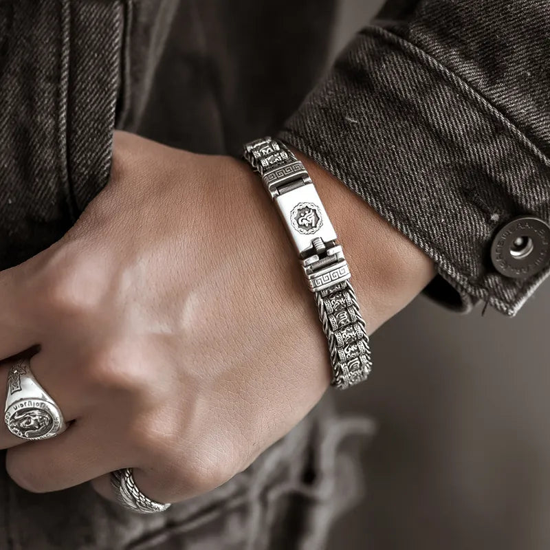 Buddhist Scripture Metal Beads Vintage Retro Style Metal Chain Bracelets