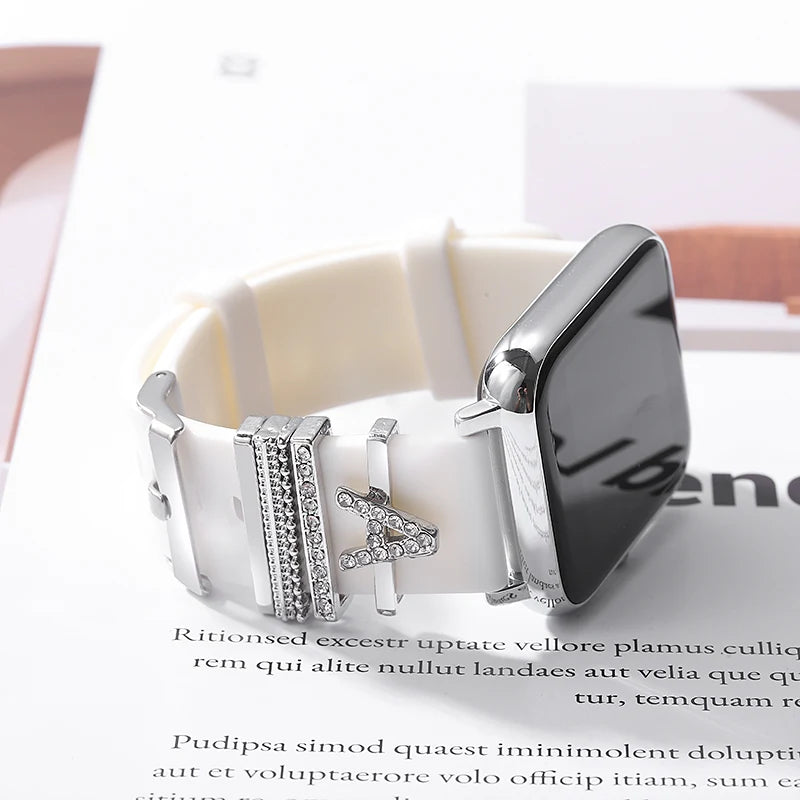 Initials Letter Charms for Apple Watch Silicone Strap