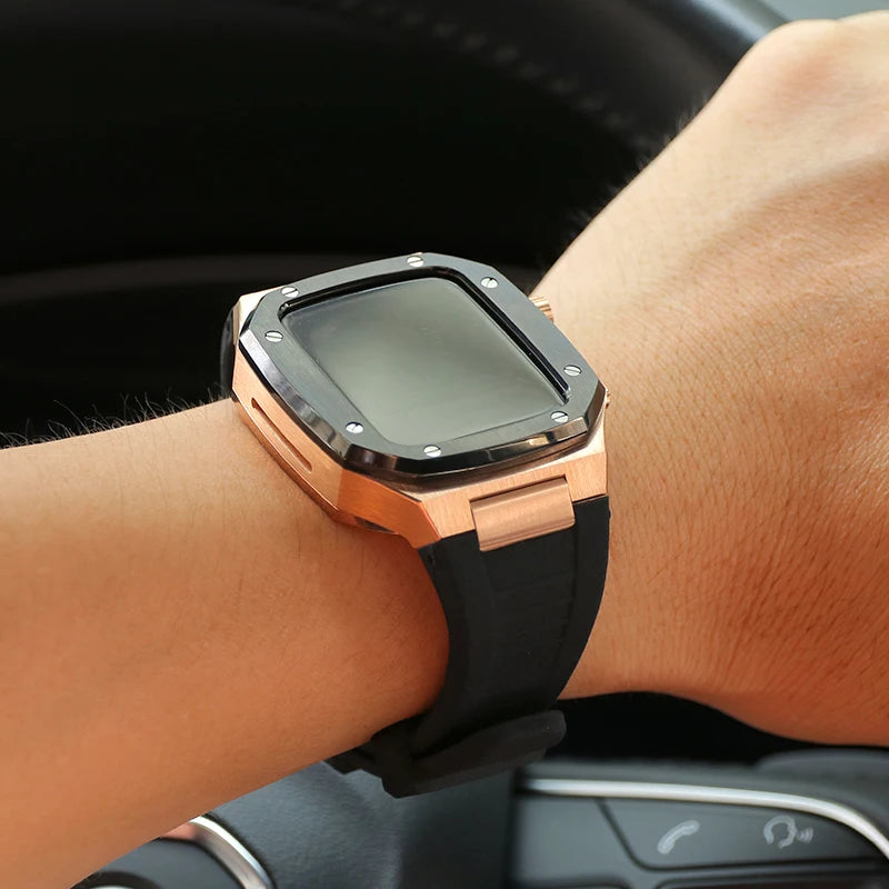 Luxury Modification Kit with Stainless Steel Strap and Case for Apple Watch