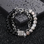 Tiger Eye Stone Beaded Stainless Steel Gunmetal Stainless Steel Chain Bracelet