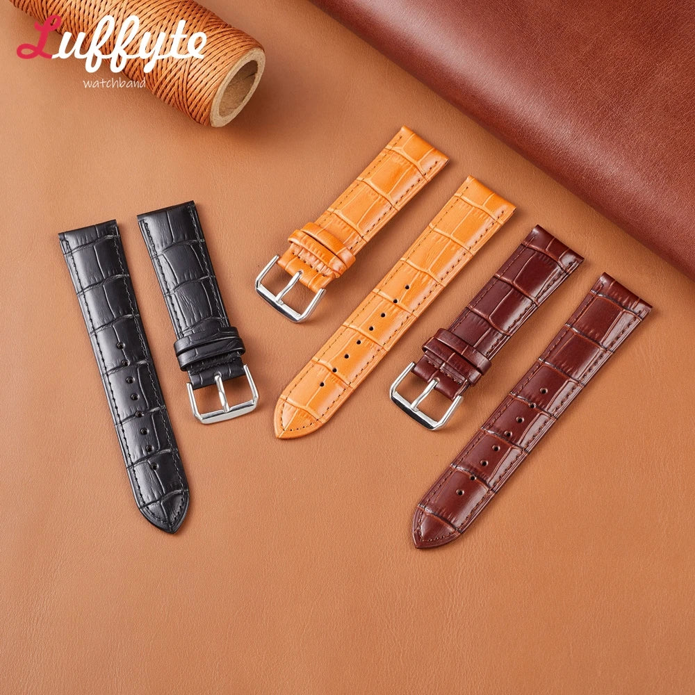 Genuine Cow Leather Strap 18mm 20mm 22mm 24mm Bamboo & Crocodile Pattern Design Men Business Watch Top Cowhide Watchband