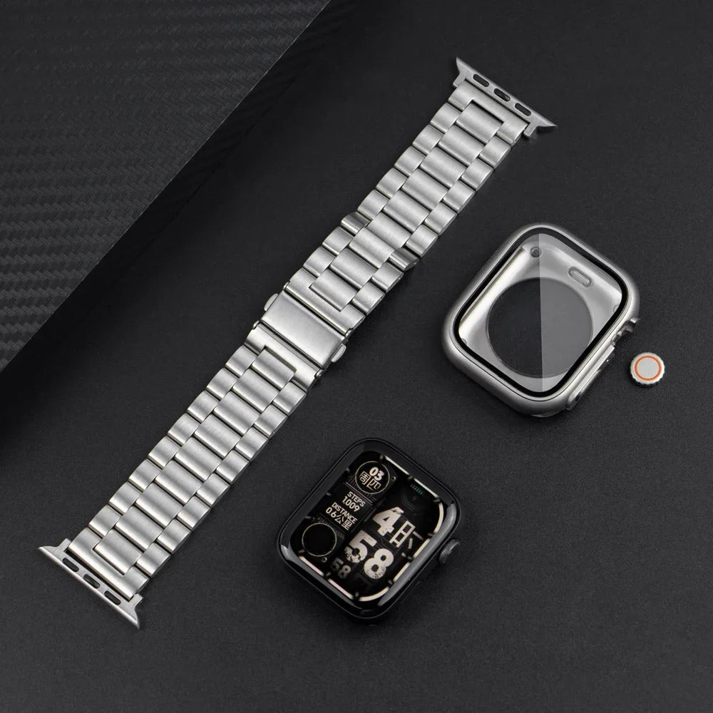 Elegant Stainless Steel Bracelet Band with Protective Case for Apple Watch