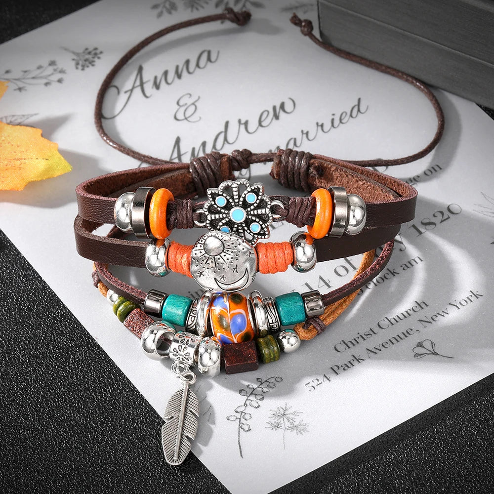 Vintage Gothic Punk Multilayer Leather Bracelet