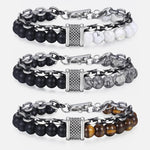 Tiger Eye Stone Beaded Stainless Steel Gunmetal Stainless Steel Chain Bracelet