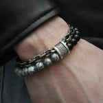 Tiger Eye Stone Beaded Stainless Steel Gunmetal Stainless Steel Chain Bracelet