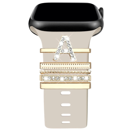 Alphabet Name Initials Decorative Charms Ring Loops for Apple Watch Silicone Bands