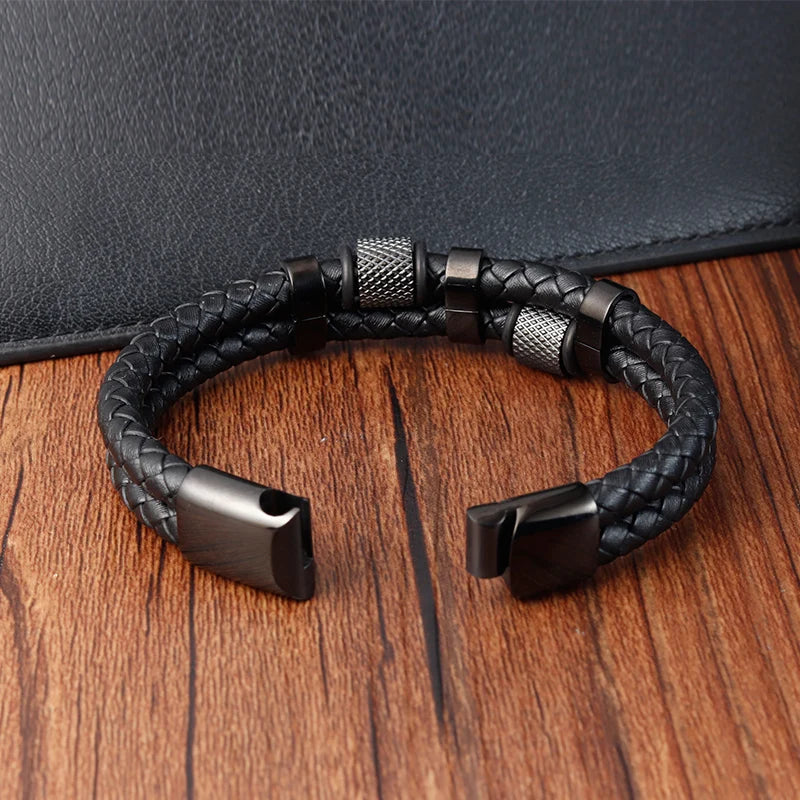 Men's Charm Braided Rope Bracelet with Magnetic Buckle