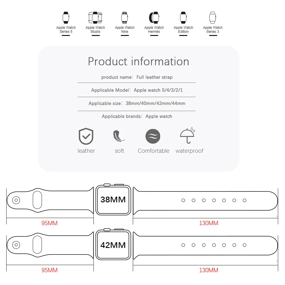 Business Real Leather Strap For Apple Watch Band