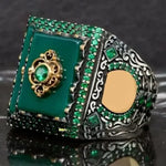 Inlaid Red Emerald Men's Ring