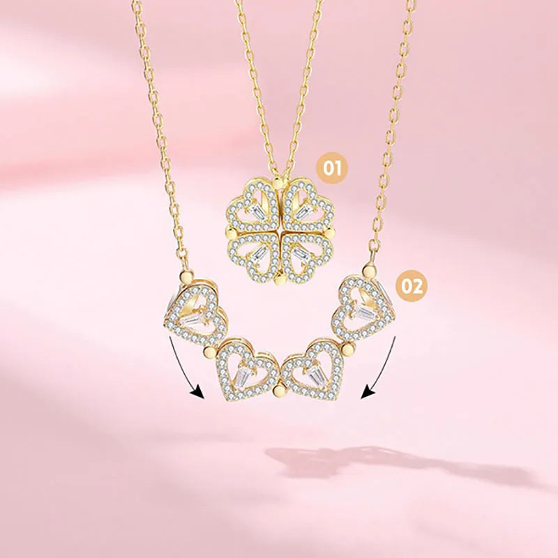 Heart-Shaped Four-Leaf Clover Pendant Necklace
