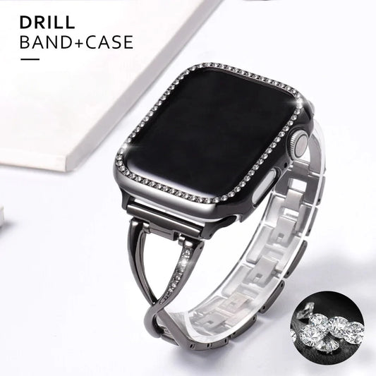 Stoned Stainless Steel Strap + Protective Case for Apple Watch Band