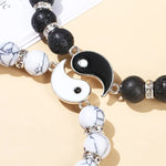 Natural Volcanic Lava Stone and White Turquoise Tai Chi Yin Yang Bracelets