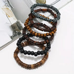 Six-Piece Vintage-Style Wooden Bead Bracelet Set