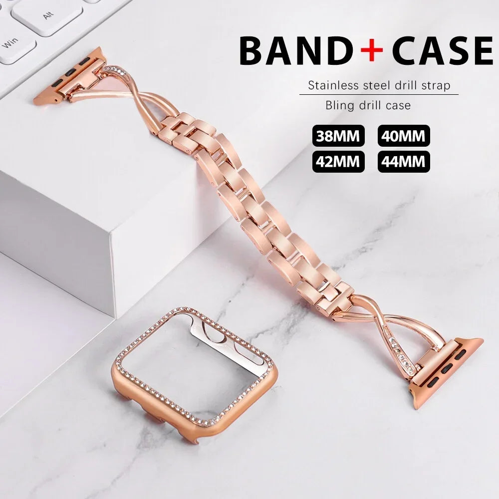 Stoned Stainless Steel Strap + Protective Case for Apple Watch Band