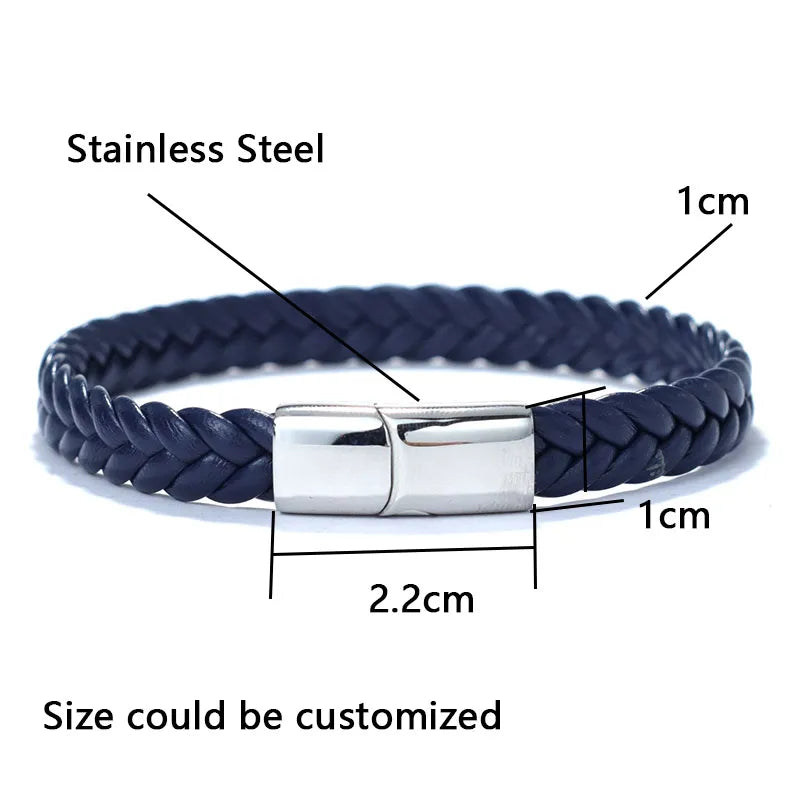 Men's Leather Bracelet with Stainless Steel Clasp