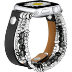 Elastic Beaded Bracelet Leather Strap For Apple Watch