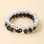 Natural Volcanic Lava Stone and White Turquoise Tai Chi Yin Yang Bracelets