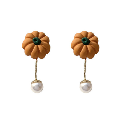 Small Pumpkin Pearl and Gold Boutique Ear Clips
